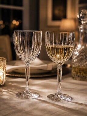 Marquis by Waterford Omega Crystal Wine Glasses Set of 2 Etched Signed